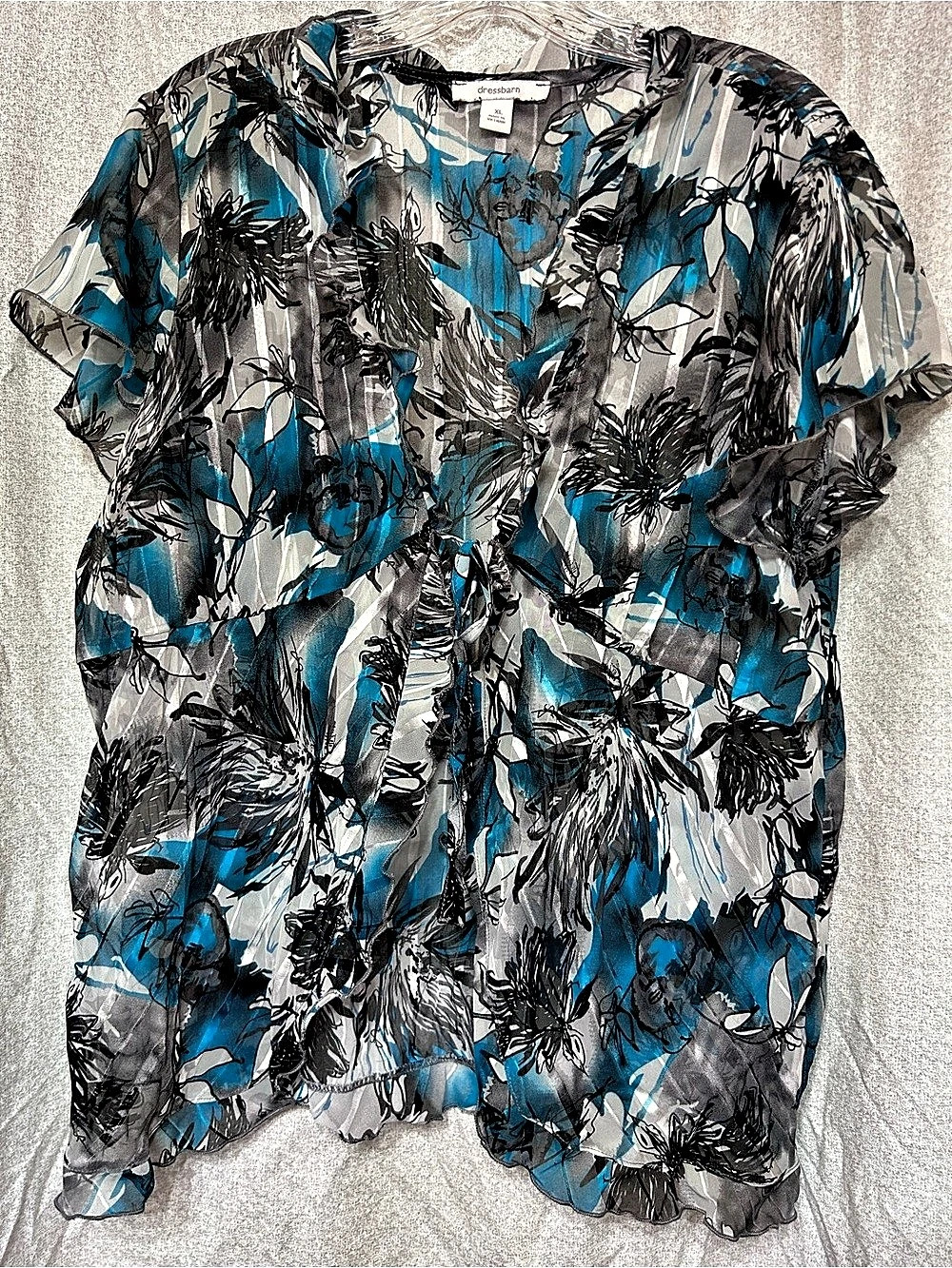 dressbarn Floral Blouse in Blue & Gray Size XL Like New